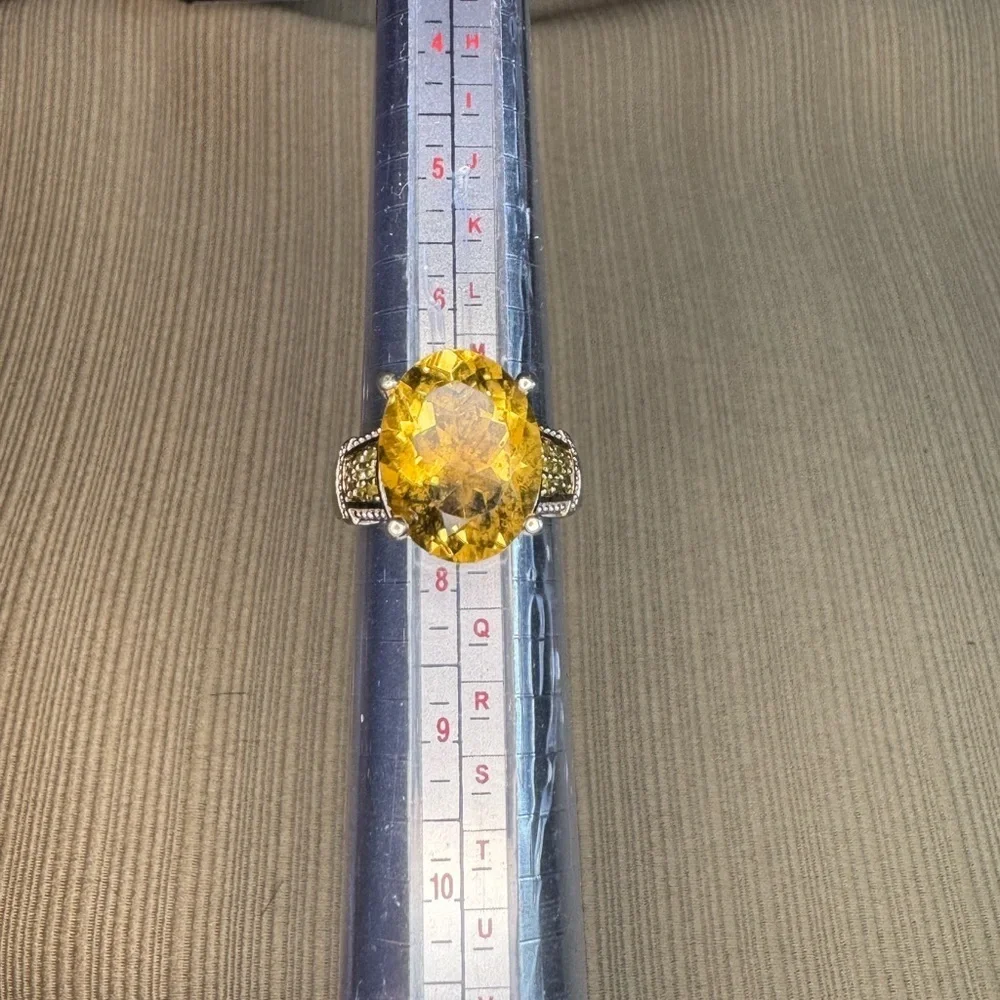 Elegant Yellow Citrine and Yellow Diamond Ring Set in Silver